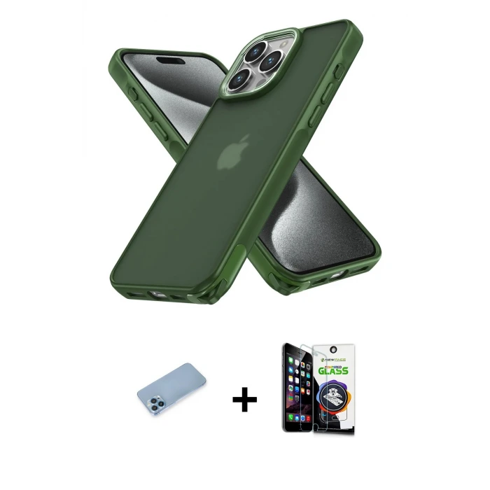 ieg™ iPhone 12 Pro Max Kılıf Atlas Form - Şeffaf Temperli Cam Ekran Koruyucu + Shine Kamera Lens Koruma Cam - MI