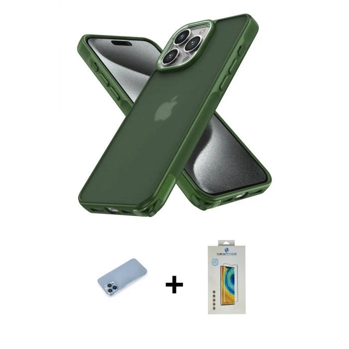 ieg™ iPhone 12 Pro Max Kılıf Atlas Form - Siyah Polymer Nano Ekran Koruyucu + Shine Kamera Lens Koruma Cam - MI