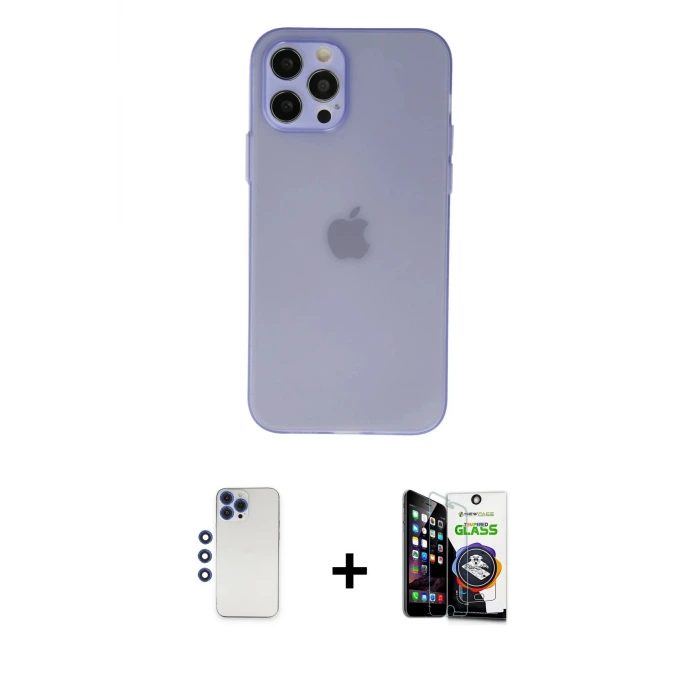ieg™ iPhone 12 Pro Max Kılıf Atlas Minimal Prime - Şeffaf Temperli Cam Ekran Koruyucu + Shine Kamera Lens - LT