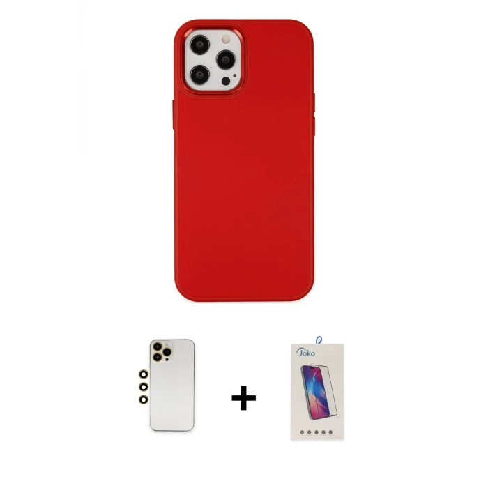 ieg™ iPhone 12 Pro Max Kılıf Çekirdek Çizgi - Siyah Joko 5D Cam + Shine Kamera Lens - GD