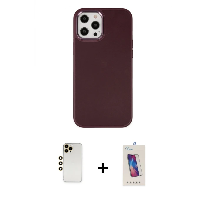 ieg™ iPhone 12 Pro Max Kılıf Çekirdek Çizgi - Siyah Joko 5D Cam + Shine Kamera Lens - GD
