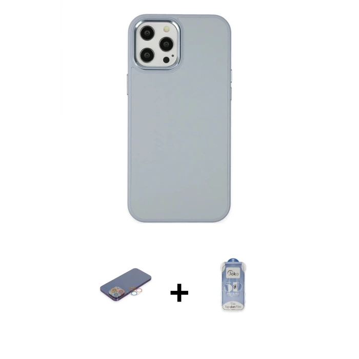 ieg™ iPhone 12 Pro Max Kılıf Çekirdek Çizgi - Siyah Joko Magic 5D Cam + Renkli Kamera Lens Koruma Cam - PE