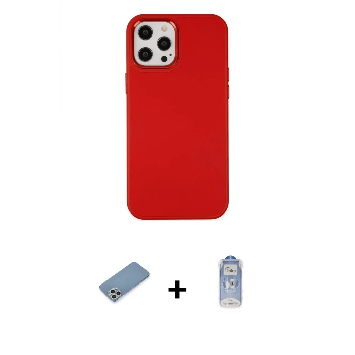 ieg™ iPhone 12 Pro Max Kılıf Çekirdek Çizgi - Siyah Joko Magic 5D Cam + Shine Kamera Lens Koruma Cam - GS