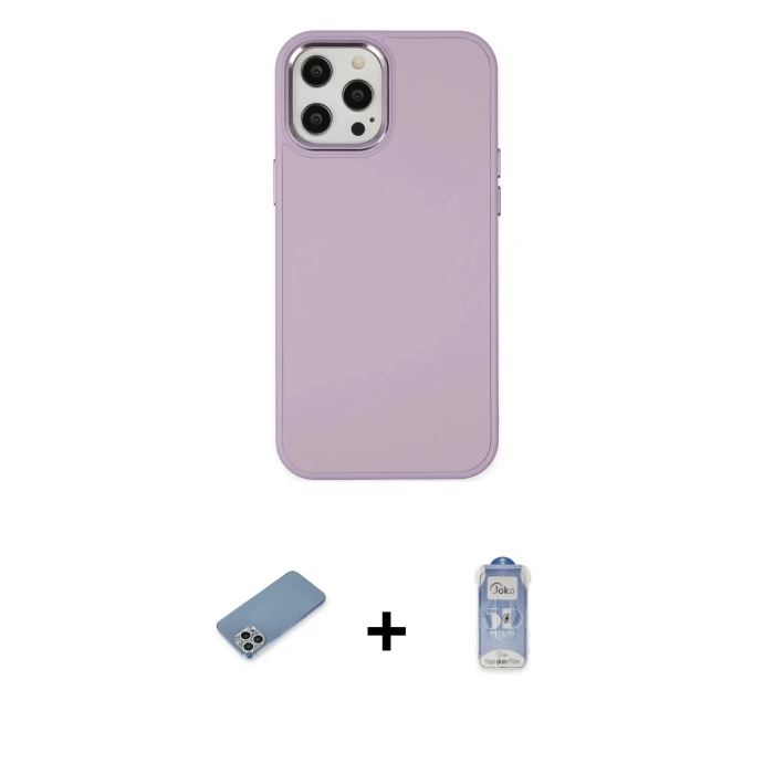 ieg™ iPhone 12 Pro Max Kılıf Çekirdek Çizgi - Siyah Joko Magic 5D Cam + Shine Kamera Lens Koruma Cam - GS