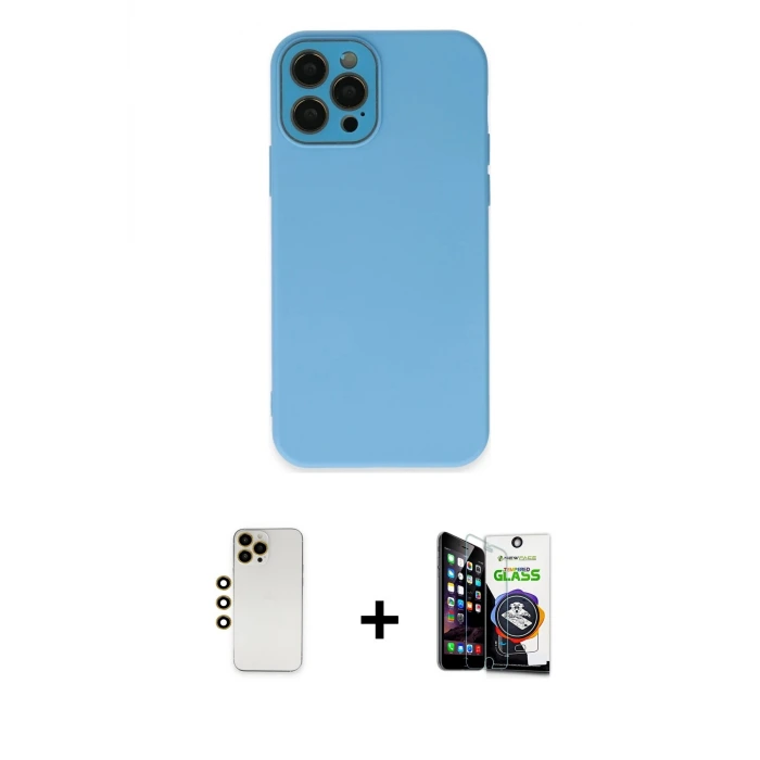 ieg™ iPhone 12 Pro Max Kılıf Çekirdek Modern Serisi - Şeffaf Temperli Cam Ekran Koruyucu + Shine Kamera Lens - GD