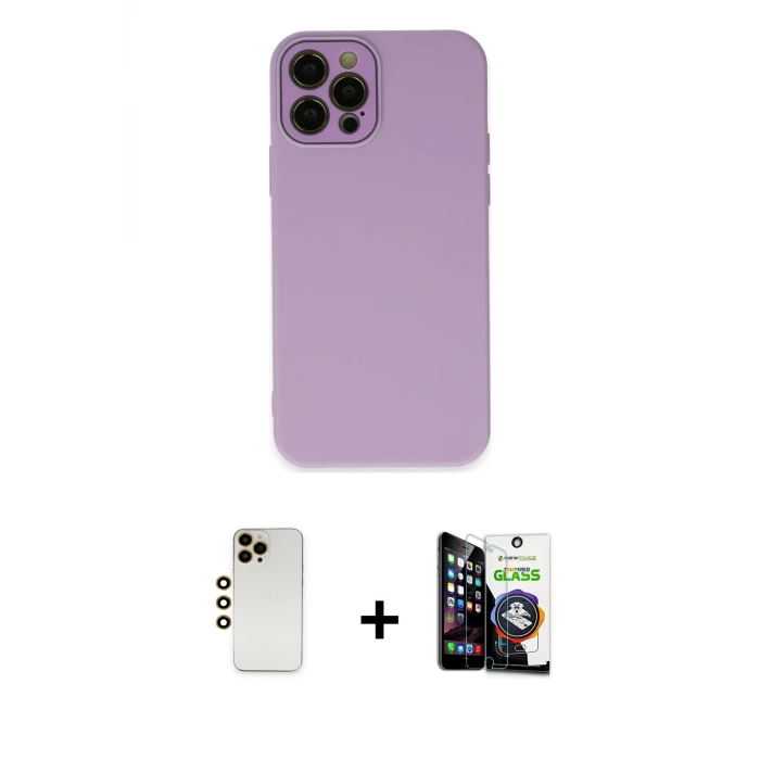 ieg™ iPhone 12 Pro Max Kılıf Çekirdek Modern Serisi - Şeffaf Temperli Cam Ekran Koruyucu + Shine Kamera Lens - GD