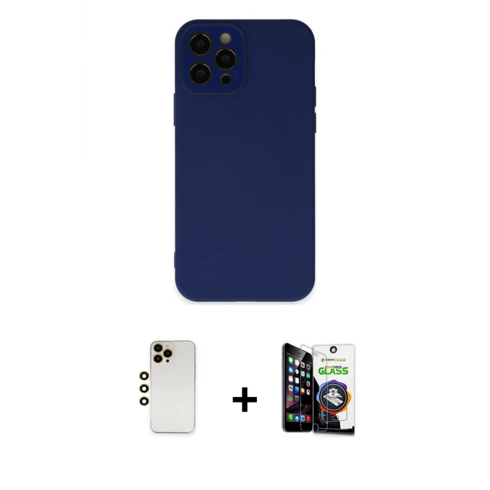 ieg™ iPhone 12 Pro Max Kılıf Çekirdek Modern Serisi - Şeffaf Temperli Cam Ekran Koruyucu + Shine Kamera Lens - GD