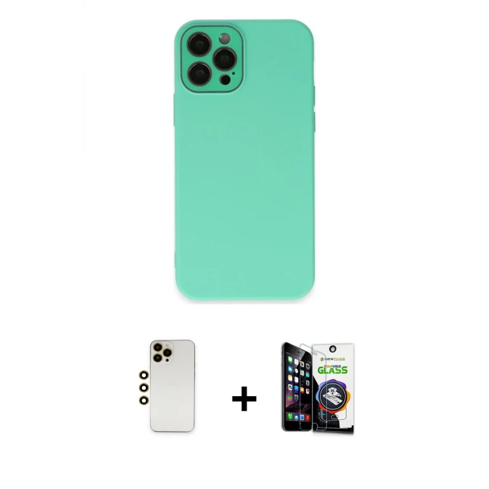 ieg™ iPhone 12 Pro Max Kılıf Çekirdek Modern Serisi - Şeffaf Temperli Cam Ekran Koruyucu + Shine Kamera Lens - GD