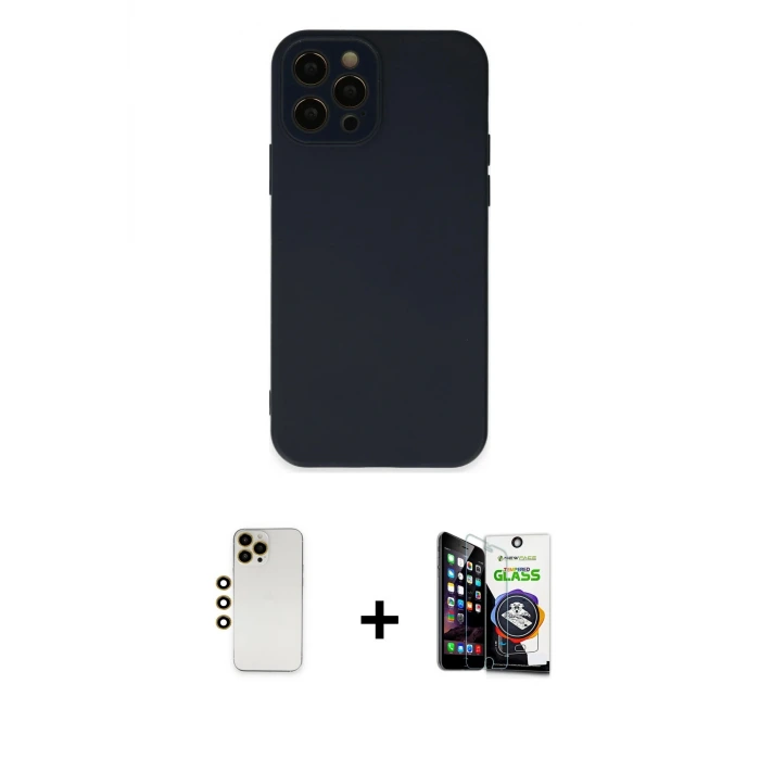 ieg™ iPhone 12 Pro Max Kılıf Çekirdek Modern Serisi - Şeffaf Temperli Cam Ekran Koruyucu + Shine Kamera Lens - GD
