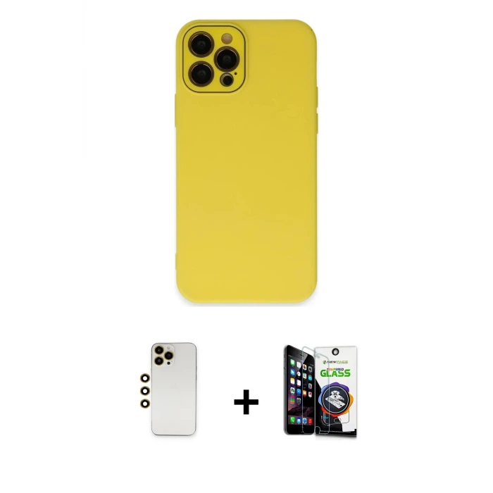 ieg™ iPhone 12 Pro Max Kılıf Çekirdek Modern Serisi - Şeffaf Temperli Cam Ekran Koruyucu + Shine Kamera Lens - GD