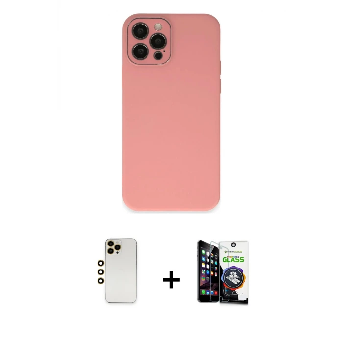 ieg™ iPhone 12 Pro Max Kılıf Çekirdek Modern Serisi - Şeffaf Temperli Cam Ekran Koruyucu + Shine Kamera Lens - GD