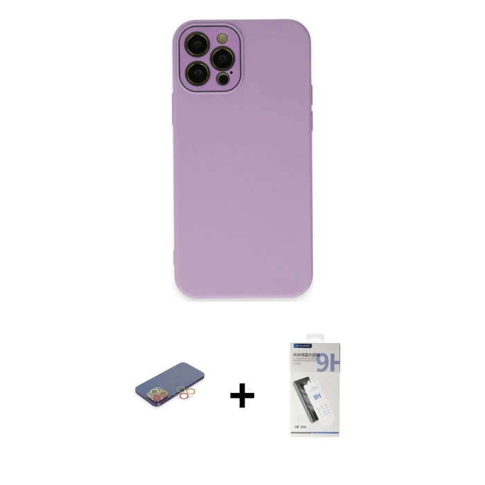ieg™ iPhone 12 Pro Max Kılıf Çekirdek Modern Serisi - Şeffaf Uv Polymer Nano Ekran Koruyucu + Renkli Kamera Lens Koruma Cam - TU