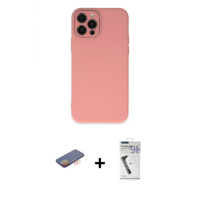 ieg™ iPhone 12 Pro Max Kılıf Çekirdek Modern Serisi - Şeffaf Uv Polymer Nano Ekran Koruyucu + Renkli Kamera Lens Koruma Cam - TU