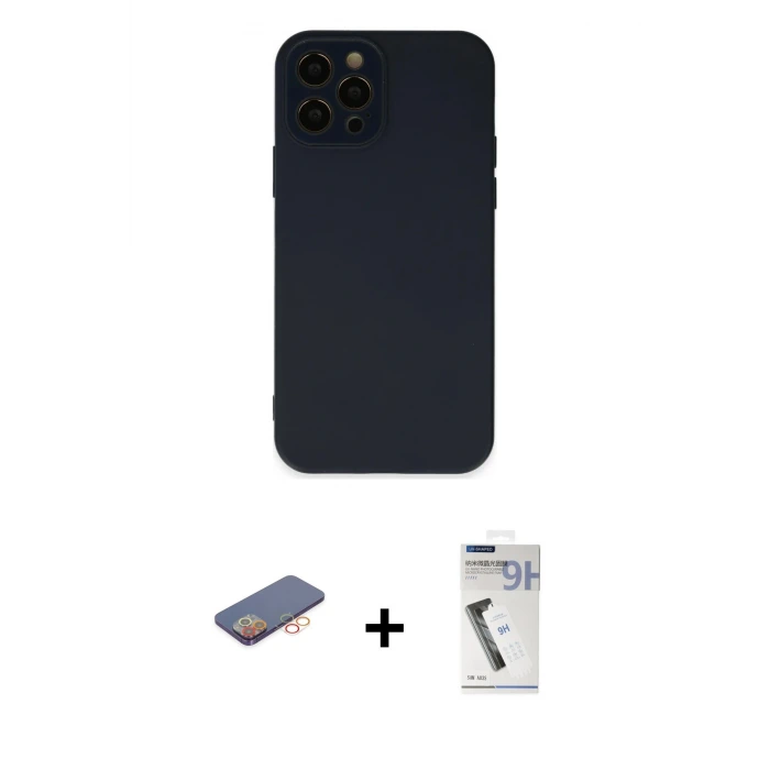 ieg™ iPhone 12 Pro Max Kılıf Çekirdek Modern Serisi - Şeffaf Uv Polymer Nano Ekran Koruyucu + Renkli Kamera Lens Koruma Cam - TU