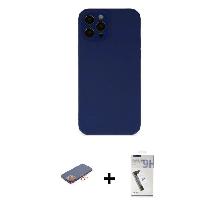 ieg™ iPhone 12 Pro Max Kılıf Çekirdek Modern Serisi - Şeffaf Uv Polymer Nano Ekran Koruyucu + Renkli Kamera Lens Koruma Cam - TU