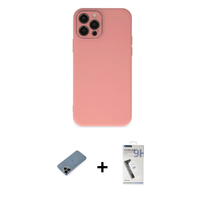ieg™ iPhone 12 Pro Max Kılıf Çekirdek Modern Serisi - Şeffaf Uv Polymer Nano Ekran Koruyucu + Shine Kamera Lens Koruma Cam - SH
