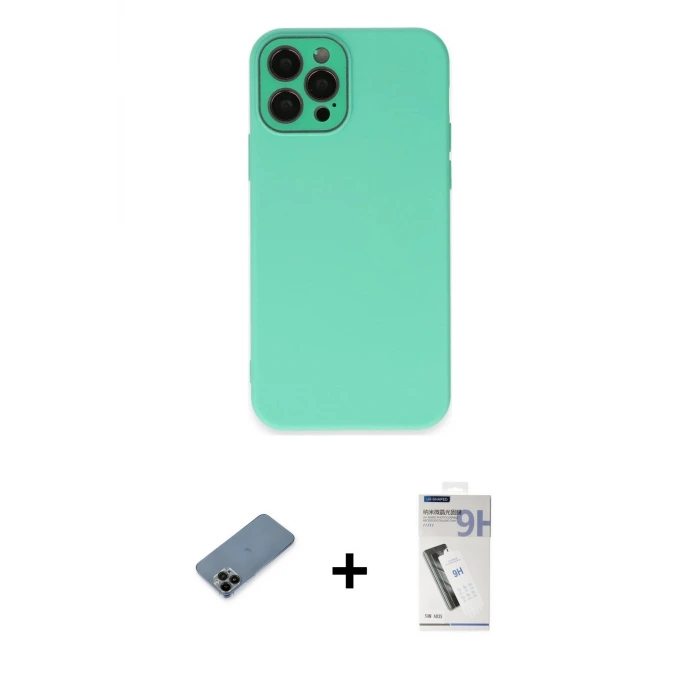 ieg™ iPhone 12 Pro Max Kılıf Çekirdek Modern Serisi - Şeffaf Uv Polymer Nano Ekran Koruyucu + Shine Kamera Lens Koruma Cam - SH