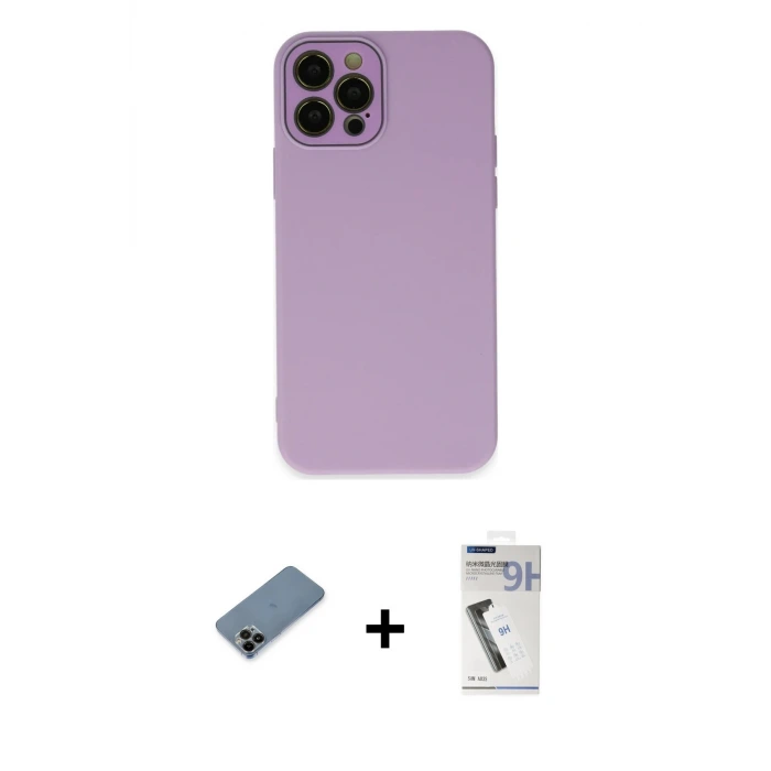 ieg™ iPhone 12 Pro Max Kılıf Çekirdek Modern Serisi - Şeffaf Uv Polymer Nano Ekran Koruyucu + Shine Kamera Lens Koruma Cam - SH