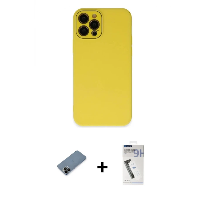 ieg™ iPhone 12 Pro Max Kılıf Çekirdek Modern Serisi - Şeffaf Uv Polymer Nano Ekran Koruyucu + Shine Kamera Lens Koruma Cam - SH