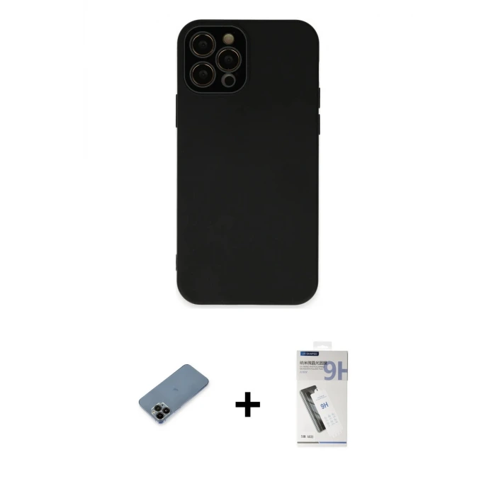 ieg™ iPhone 12 Pro Max Kılıf Çekirdek Modern Serisi - Şeffaf Uv Polymer Nano Ekran Koruyucu + Shine Kamera Lens Koruma Cam - SH