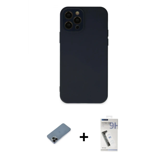 ieg™ iPhone 12 Pro Max Kılıf Çekirdek Modern Serisi - Şeffaf Uv Polymer Nano Ekran Koruyucu + Shine Kamera Lens Koruma Cam - SH