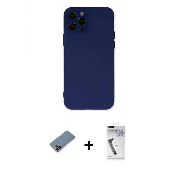 ieg™ iPhone 12 Pro Max Kılıf Çekirdek Modern Serisi - Şeffaf Uv Polymer Nano Ekran Koruyucu + Shine Kamera Lens Koruma Cam - SH