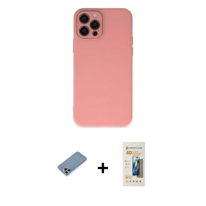 ieg™ iPhone 12 Pro Max Kılıf Çekirdek Modern Serisi - Siyah 6D Mat Seramik Hayalet Nano Ekran Koruyucu + Shine Kamera Lens Koruma Cam - GI