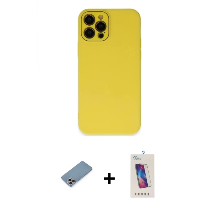 ieg™ iPhone 12 Pro Max Kılıf Çekirdek Modern Serisi - Siyah Joko 5D Cam + Shine Kamera Lens Koruma Cam - GI