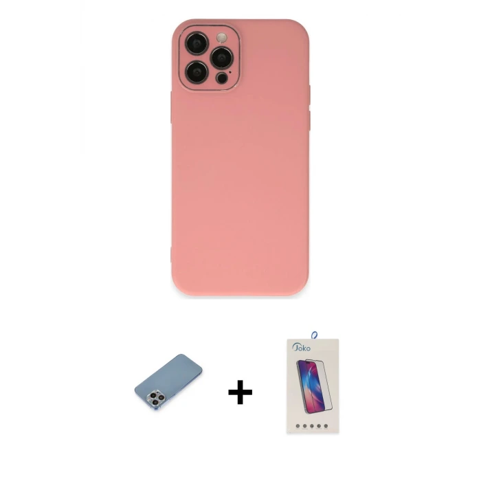 ieg™ iPhone 12 Pro Max Kılıf Çekirdek Modern Serisi - Siyah Joko 5D Cam + Shine Kamera Lens Koruma Cam - GI