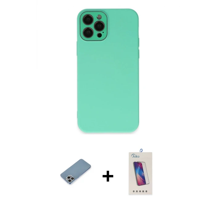 ieg™ iPhone 12 Pro Max Kılıf Çekirdek Modern Serisi - Siyah Joko 5D Cam + Shine Kamera Lens Koruma Cam - GI