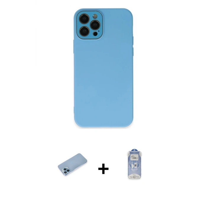 ieg™ iPhone 12 Pro Max Kılıf Çekirdek Modern Serisi - Siyah Joko Magic 5D Cam + Shine Kamera Lens Koruma Cam - MI