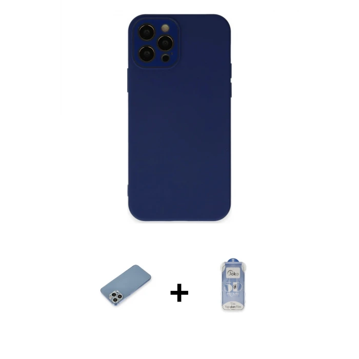 ieg™ iPhone 12 Pro Max Kılıf Çekirdek Modern Serisi - Siyah Joko Magic 5D Cam + Shine Kamera Lens Koruma Cam - GS