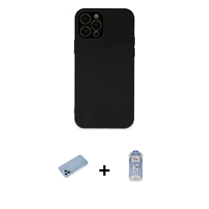 ieg™ iPhone 12 Pro Max Kılıf Çekirdek Modern Serisi - Siyah Joko Magic 5D Cam + Shine Kamera Lens Koruma Cam - MI