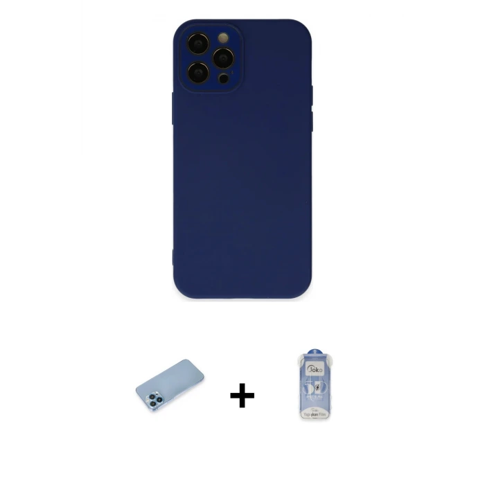 ieg™ iPhone 12 Pro Max Kılıf Çekirdek Modern Serisi - Siyah Joko Magic 5D Cam + Shine Kamera Lens Koruma Cam - MI