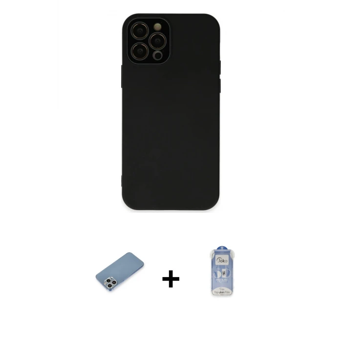 ieg™ iPhone 12 Pro Max Kılıf Çekirdek Modern Serisi - Siyah Joko Magic 5D Cam + Shine Kamera Lens Koruma Cam - GS