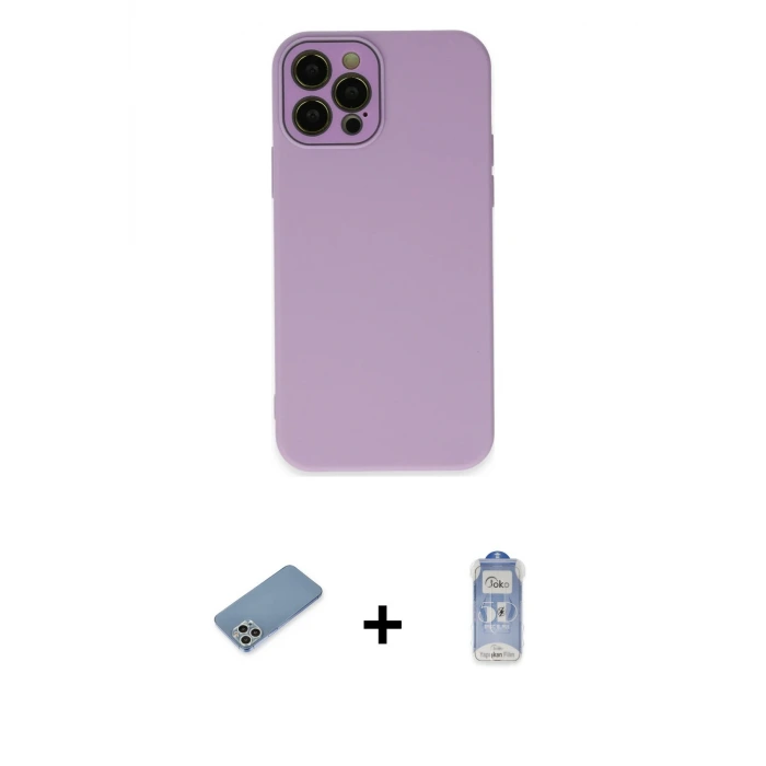 ieg™ iPhone 12 Pro Max Kılıf Çekirdek Modern Serisi - Siyah Joko Magic 5D Cam + Shine Kamera Lens Koruma Cam - GS
