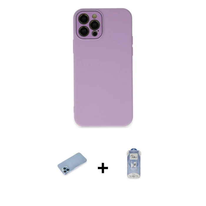 ieg™ iPhone 12 Pro Max Kılıf Çekirdek Modern Serisi - Siyah Joko Magic 5D Cam + Shine Kamera Lens Koruma Cam - MI