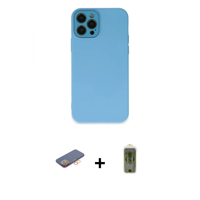ieg™ iPhone 12 Pro Max Kılıf Çekirdek Modern Serisi - Siyah Joko Magic 5D Hayalet Cam + Renkli Kamera Lens Koruma Cam - TU