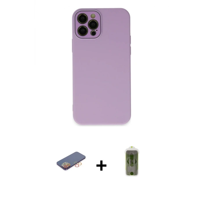 ieg™ iPhone 12 Pro Max Kılıf Çekirdek Modern Serisi - Siyah Joko Magic 5D Hayalet Cam + Renkli Kamera Lens Koruma Cam - TU