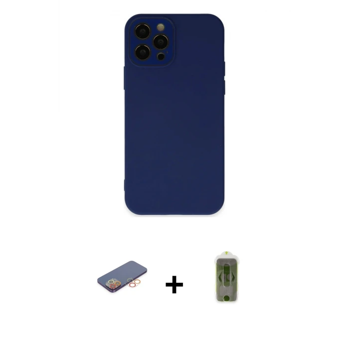 ieg™ iPhone 12 Pro Max Kılıf Çekirdek Modern Serisi - Siyah Joko Magic 5D Hayalet Cam + Renkli Kamera Lens Koruma Cam - TU