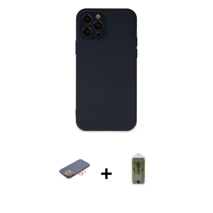 ieg™ iPhone 12 Pro Max Kılıf Çekirdek Modern Serisi - Siyah Joko Magic 5D Hayalet Cam + Renkli Kamera Lens Koruma Cam - TU