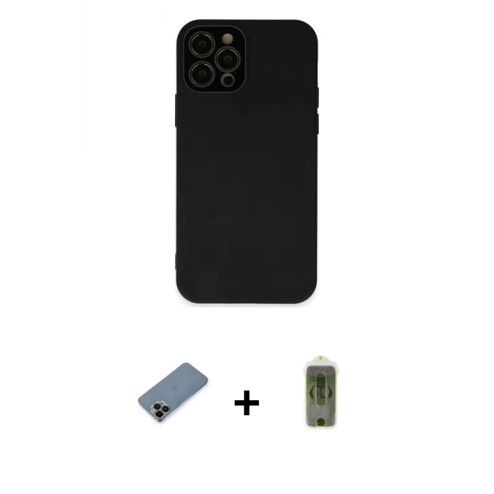ieg™ iPhone 12 Pro Max Kılıf Çekirdek Modern Serisi - Siyah Joko Magic 5D Hayalet Cam + Shine Kamera Lens Koruma Cam - SH