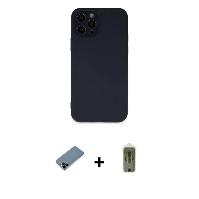 ieg™ iPhone 12 Pro Max Kılıf Çekirdek Modern Serisi - Siyah Joko Magic 5D Hayalet Cam + Shine Kamera Lens Koruma Cam - SH