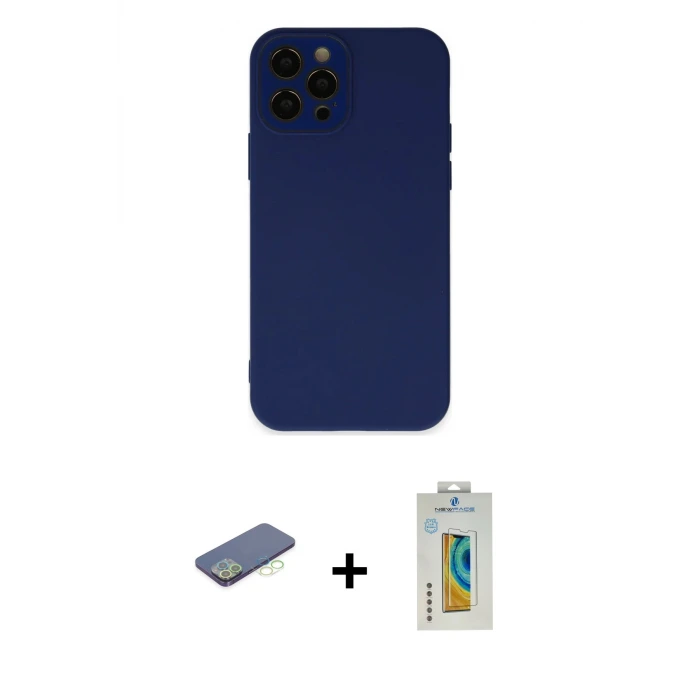 ieg™ iPhone 12 Pro Max Kılıf Çekirdek Modern Serisi - Siyah Polymer Nano Ekran Koruyucu + Renkli Kamera Lens Koruma Cam - YL