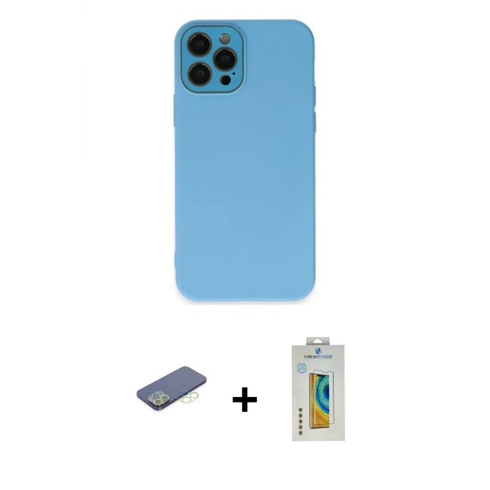 ieg™ iPhone 12 Pro Max Kılıf Çekirdek Modern Serisi - Siyah Polymer Nano Ekran Koruyucu + Renkli Kamera Lens Koruma Cam - YL
