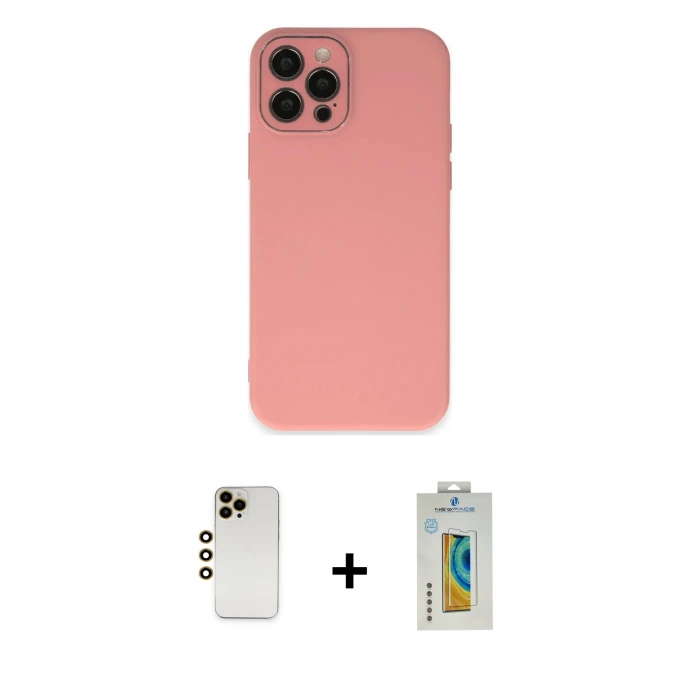 ieg™ iPhone 12 Pro Max Kılıf Çekirdek Modern Serisi - Siyah Polymer Nano Ekran Koruyucu + Shine Kamera Lens - GD