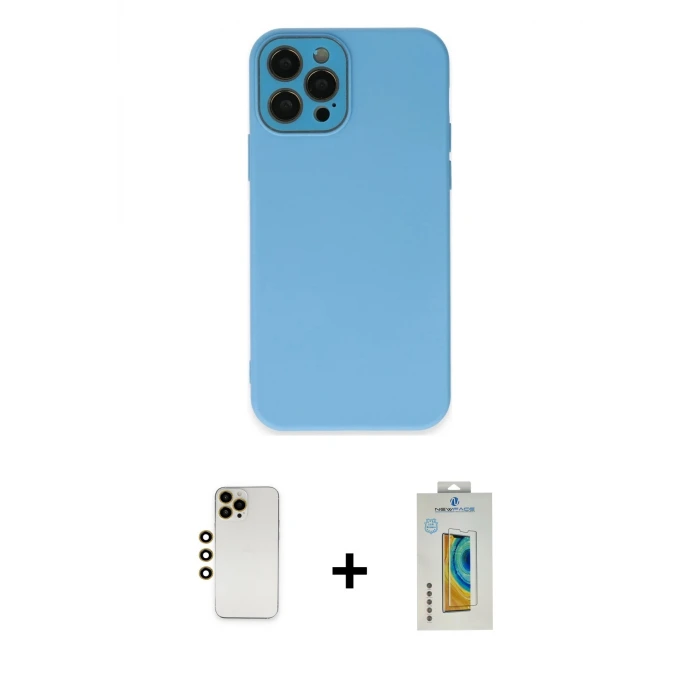 ieg™ iPhone 12 Pro Max Kılıf Çekirdek Modern Serisi - Siyah Polymer Nano Ekran Koruyucu + Shine Kamera Lens - GD