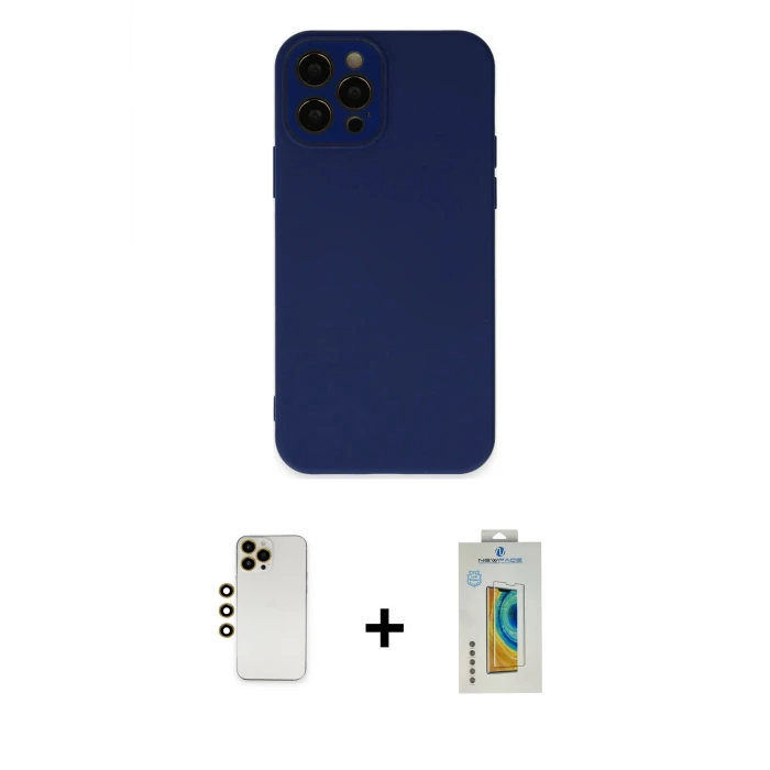 ieg™ iPhone 12 Pro Max Kılıf Çekirdek Modern Serisi - Siyah Polymer Nano Ekran Koruyucu + Shine Kamera Lens - GD
