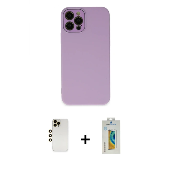 ieg™ iPhone 12 Pro Max Kılıf Çekirdek Modern Serisi - Siyah Polymer Nano Ekran Koruyucu + Shine Kamera Lens - GD
