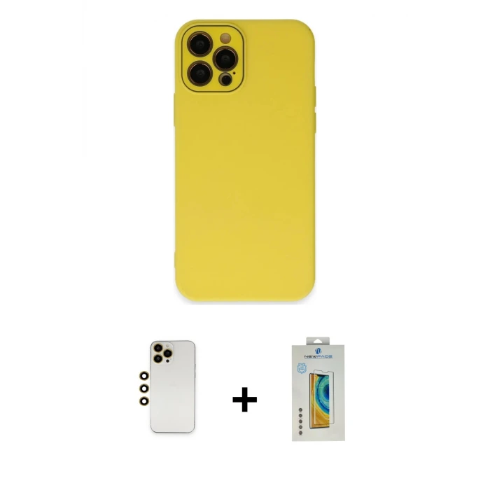 ieg™ iPhone 12 Pro Max Kılıf Çekirdek Modern Serisi - Siyah Polymer Nano Ekran Koruyucu + Shine Kamera Lens - GD